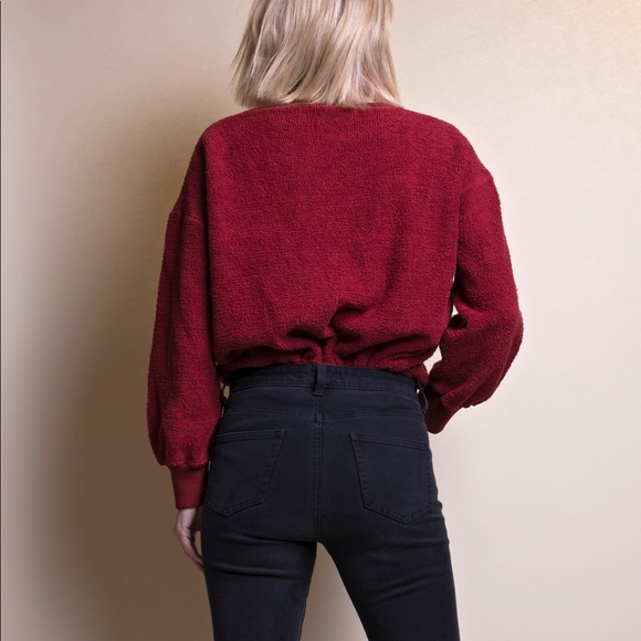 ❌SOLD❌Vintage maroon terry cloth v neck sweater - Picture 5 of 7